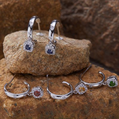 S925 Sterling Silver Natural Gemstone Square Sugar Cube Snowflake Stud Earrings S925 Sterling Silver Natural Gemstone Square Sugar Cube Snowflake Stud Earrings